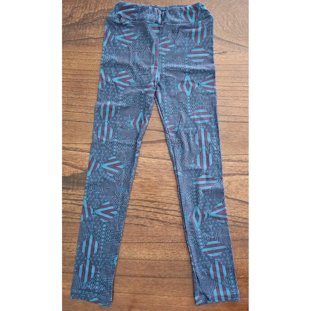 LuLaRoe Girls Kids Leggings Purple Aqua Geometric Size L/XL (7-12) NEW